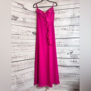JJs House Gown womens size 4 fuchsia Maxi chiffon Ruffle‎ spaghetti strap Dress